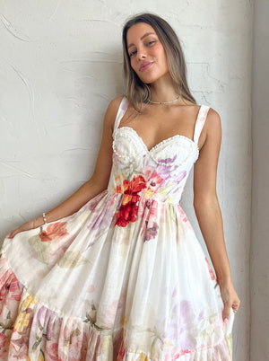 Rose Bustier Midi Dress | Cascade Print