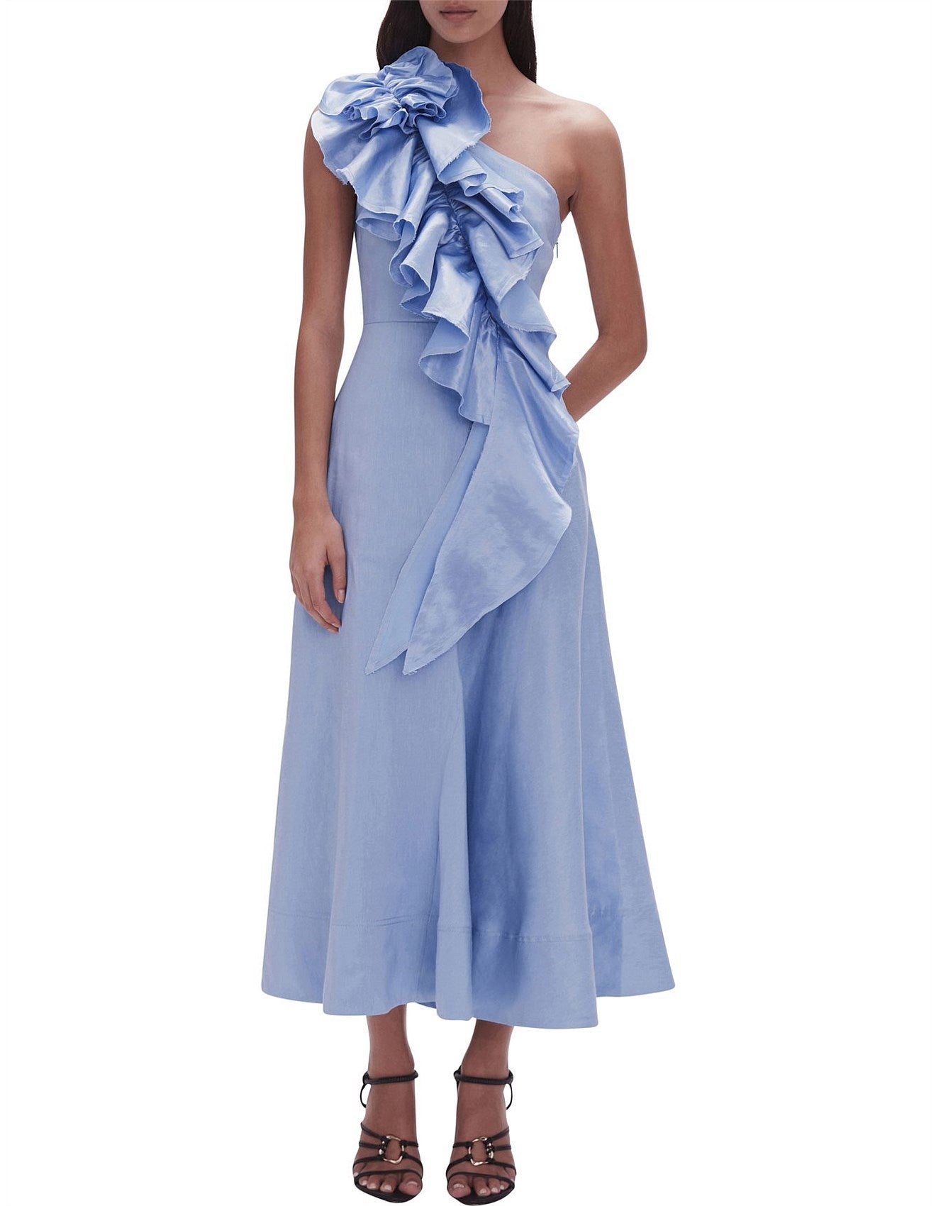 Adelia Ruffle Midi Dress | Light Sky Blue