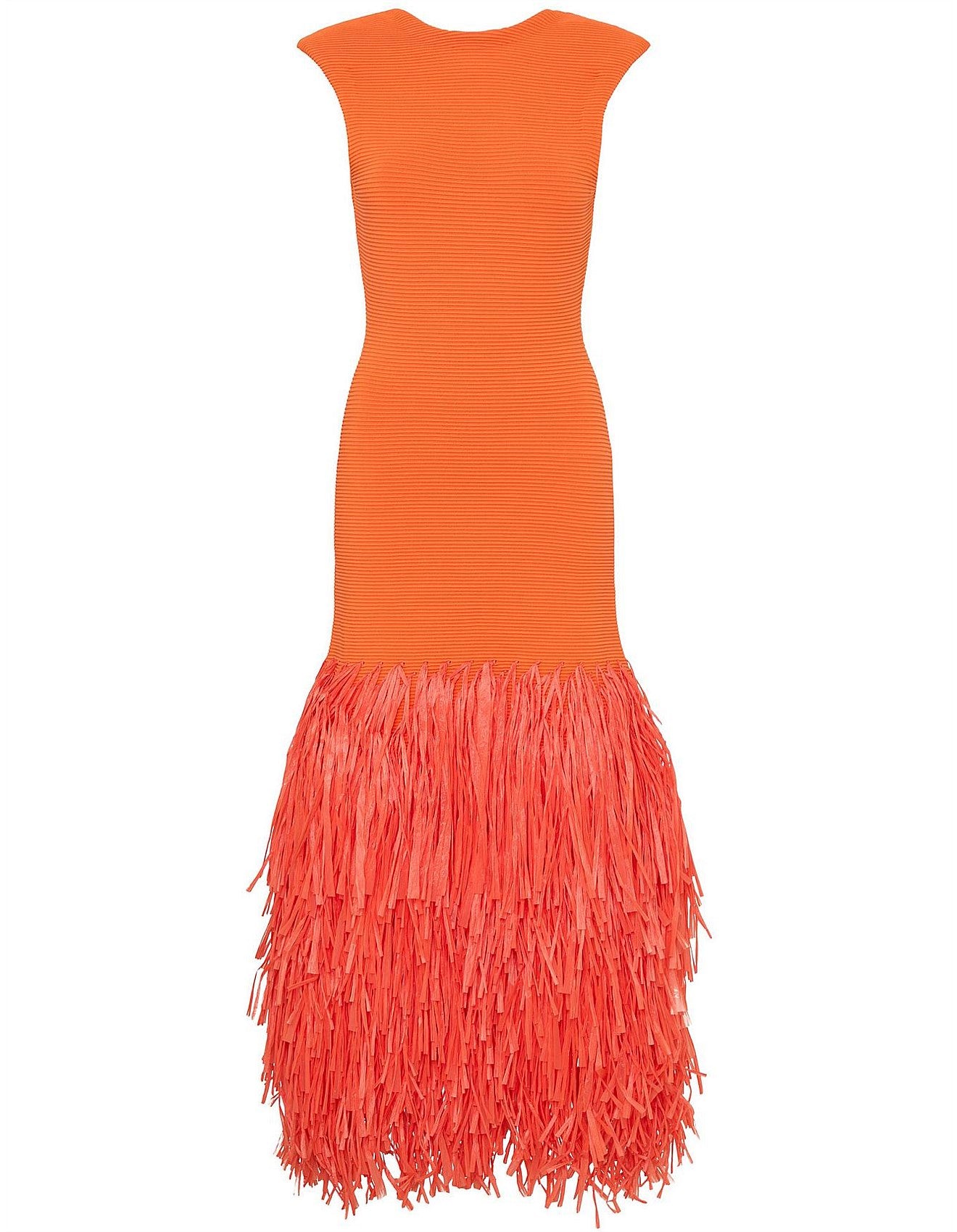 Rushes Raffia Knit Midi Dress | Orange