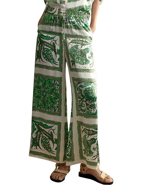 Lucille Set - Lounge Pant & Silk Shirt | Green Print