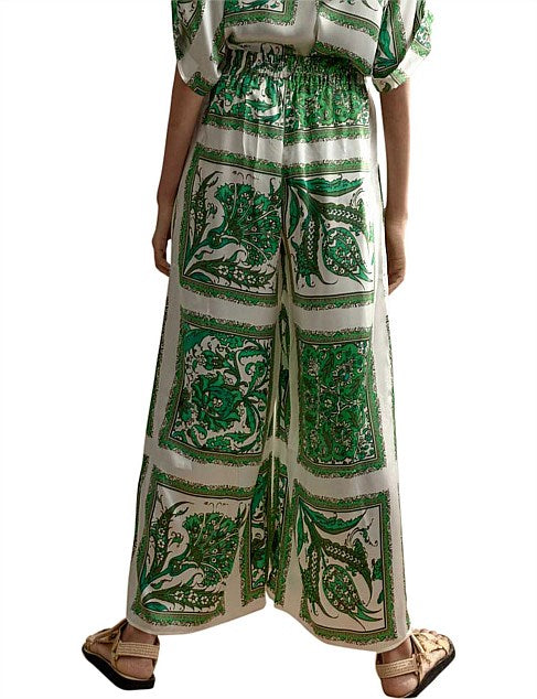 Lucille Set - Lounge Pant & Silk Shirt | Green Print