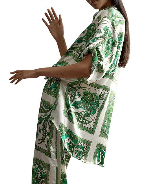 Lucille Set - Lounge Pant & Silk Shirt | Green Print