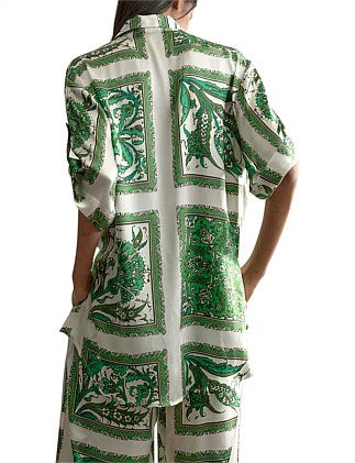Lucille Set - Lounge Pant & Silk Shirt | Green Print