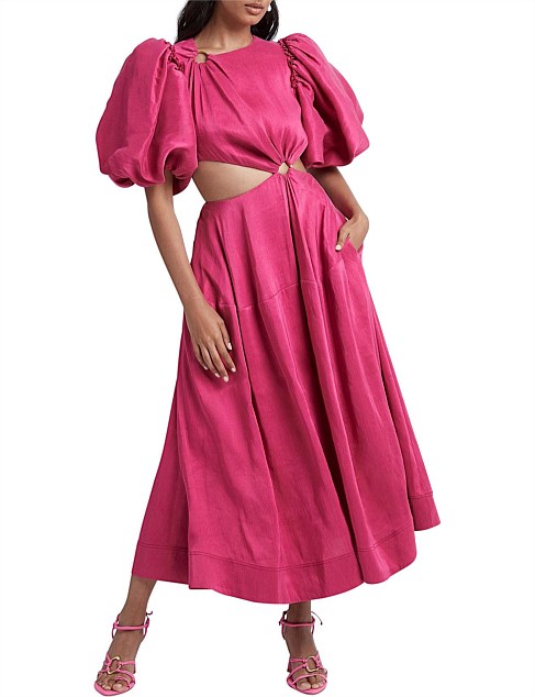 Vanades Cut Out Ring Midi Dress | Fusia Pink