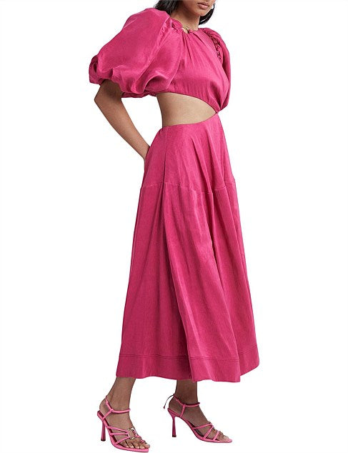 Vanades Cut Out Ring Midi Dress | Fusia Pink