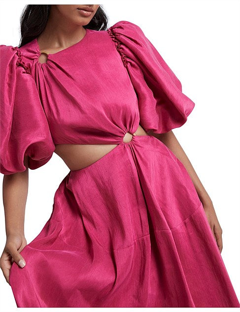 Vanades Cut Out Ring Midi Dress | Fusia Pink