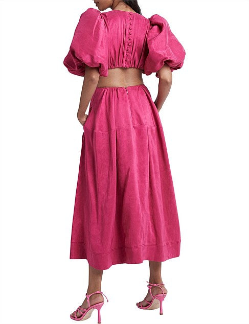 Vanades Cut Out Ring Midi Dress | Fusia Pink