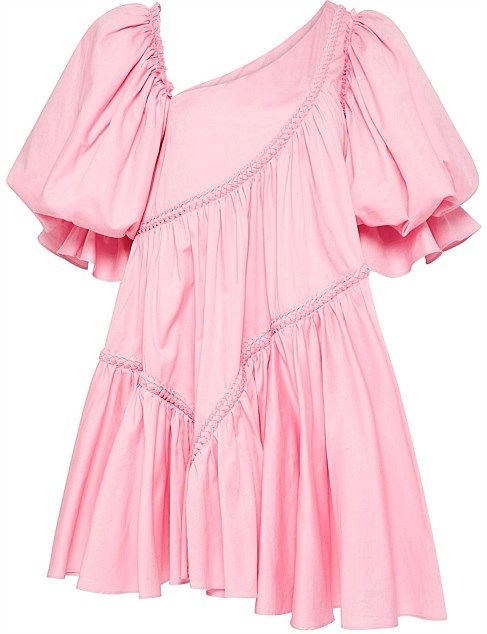 Casabianca Braided Puff Sleeve Mini Dress | Bon Bon Pink