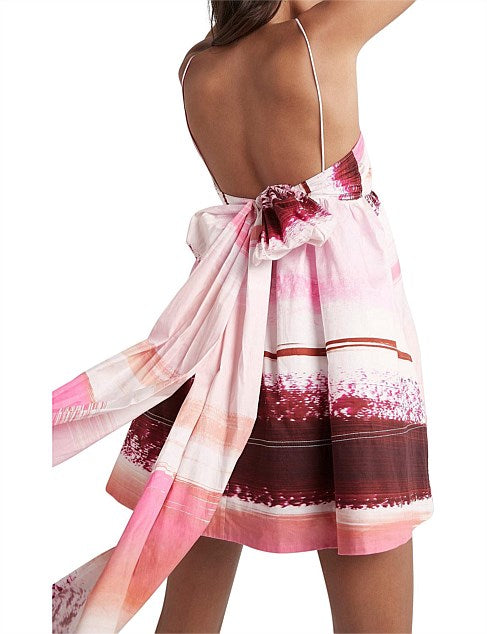 Kasbah Sunset Stripe Ruched Bow Back Mini Dress | Sunset Stripe