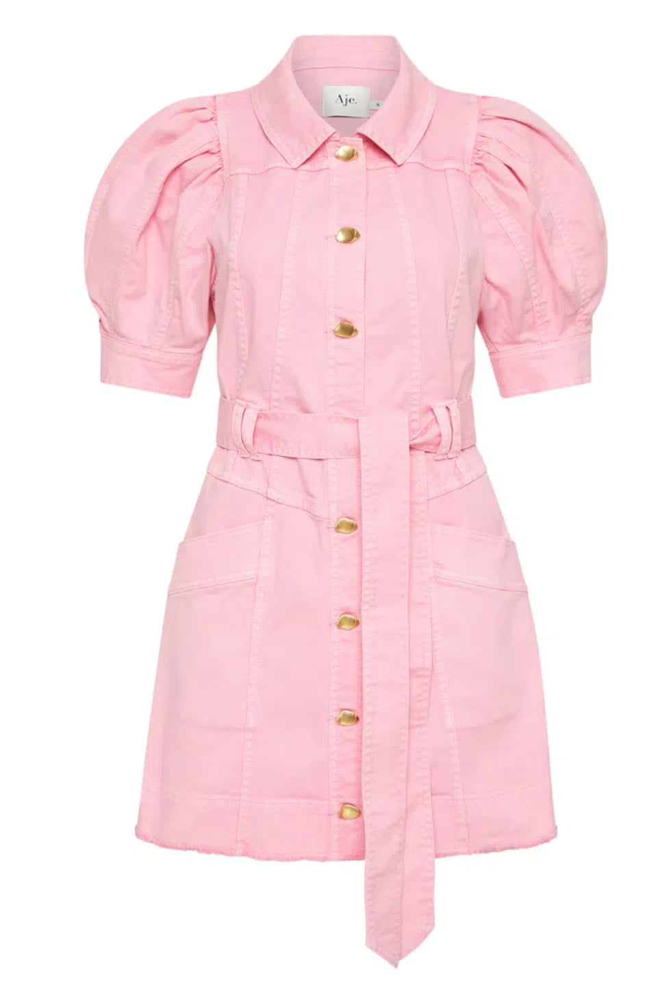 Flora Denim Puff Sleeve Mini Dress | Bonbon Pink