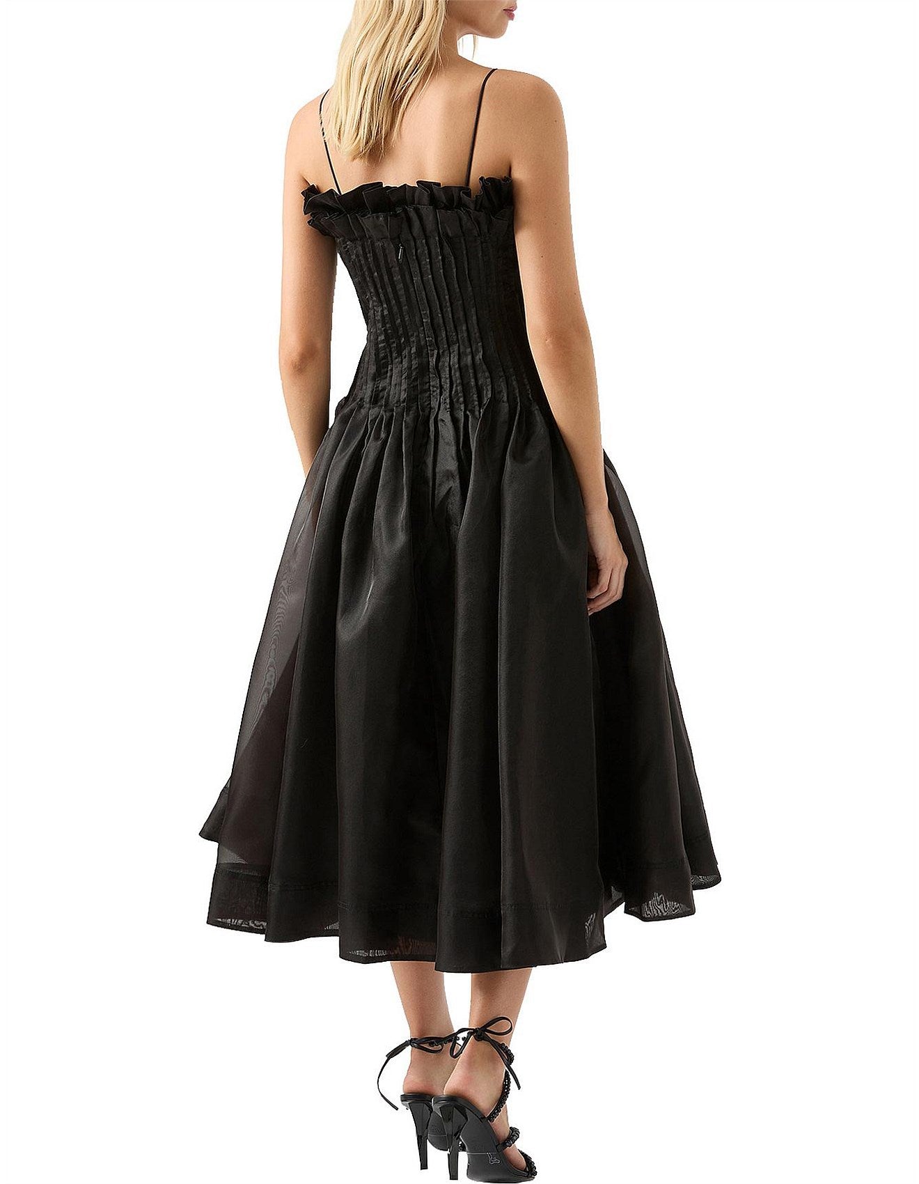 Horizon Pintucked Midi Dress | Black