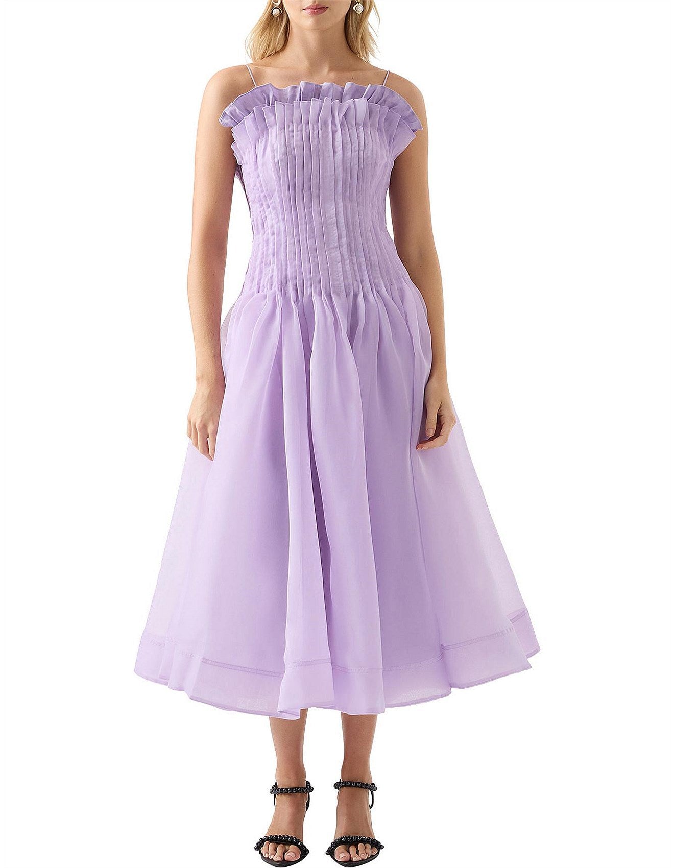 Horizon Pintucked Midi Dress, Lilac