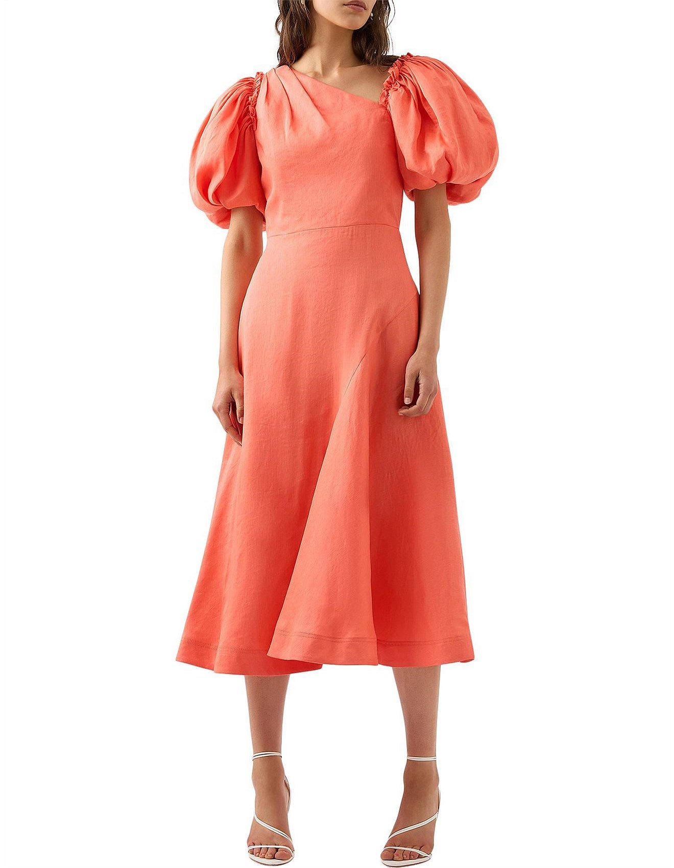 Maia Off Shoulder Midi Dress | Coral