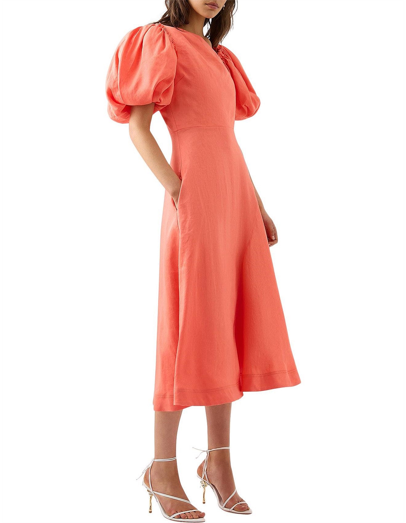 Maia Off Shoulder Midi Dress | Coral