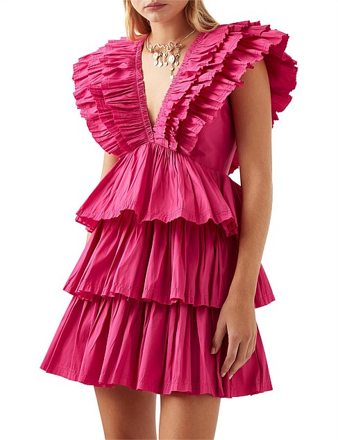 Rhythmic Frilled Mini Dress | Fuchsia