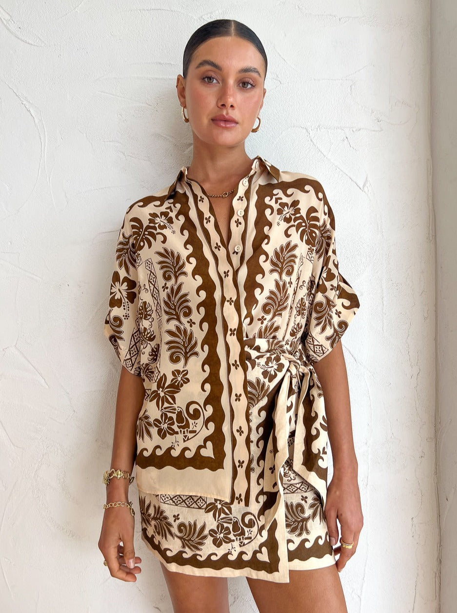 Tropic Sarong And Shirt Set | Choc/Cream