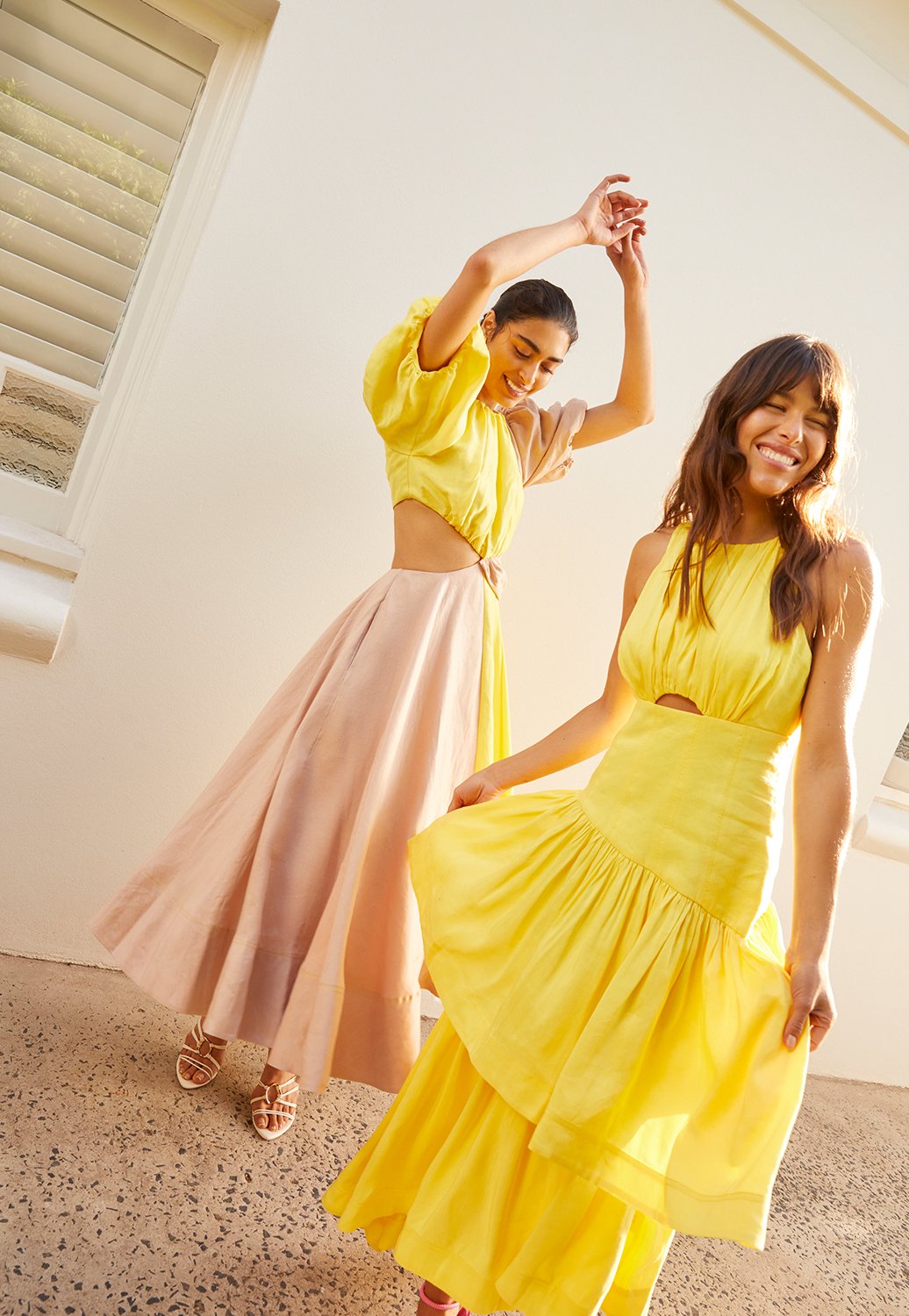 Caliente Tiered Cut Out Dress | Daisy Yellow