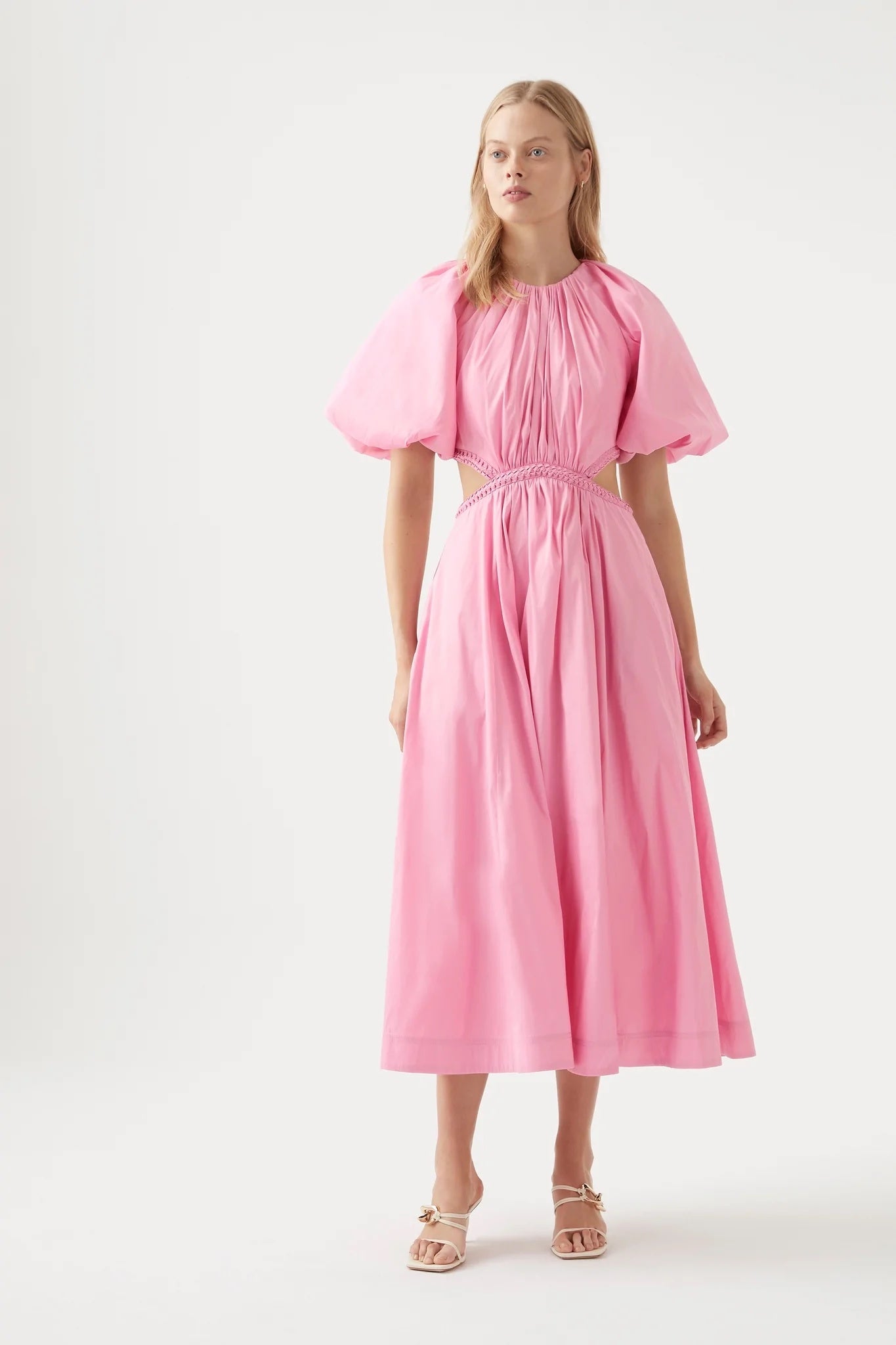 Capucine Puff Sleeve Midi Dress | Bon Bon Pink
