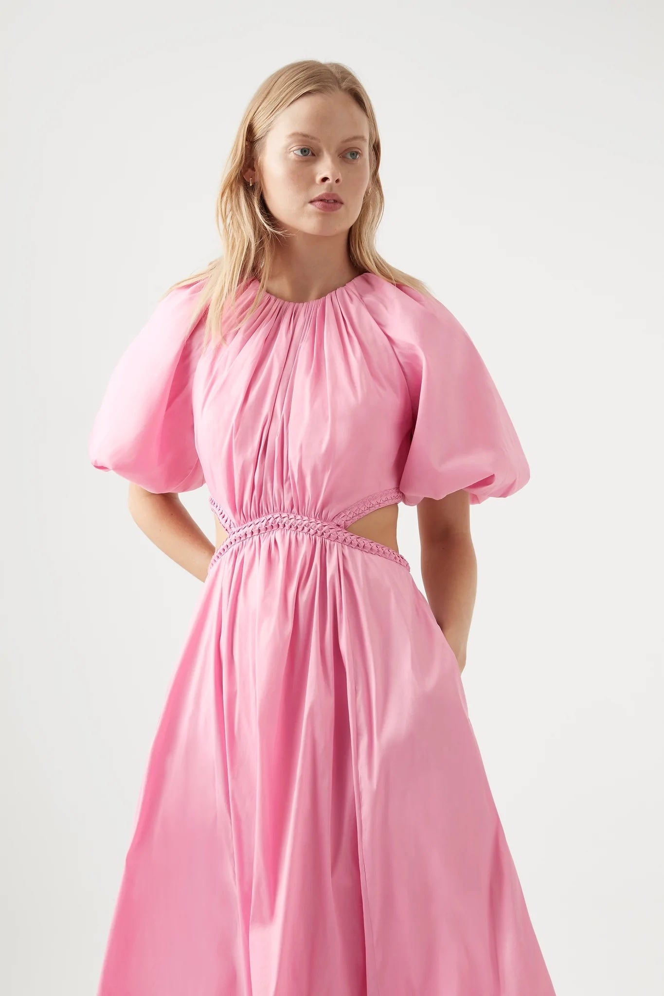 Capucine Puff Sleeve Midi Dress | Bon Bon Pink