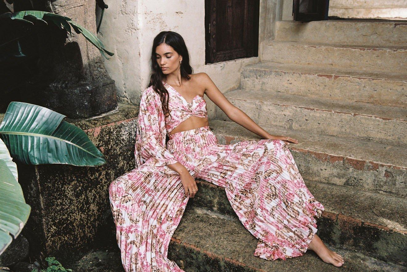 Simone Pants Set | Pink Sangria Print
