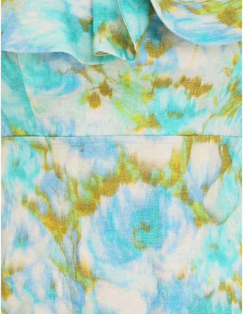 High Tide Frilled Midi | Aqua Ikat  Floral