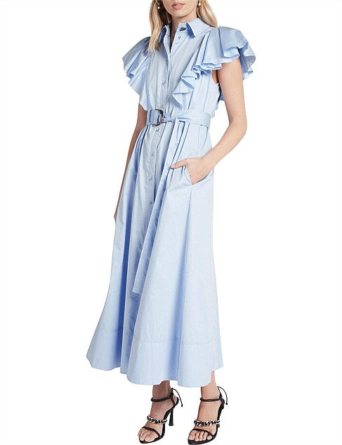 The Kindred Frill Sleeve Midi Dress | Sky Blue