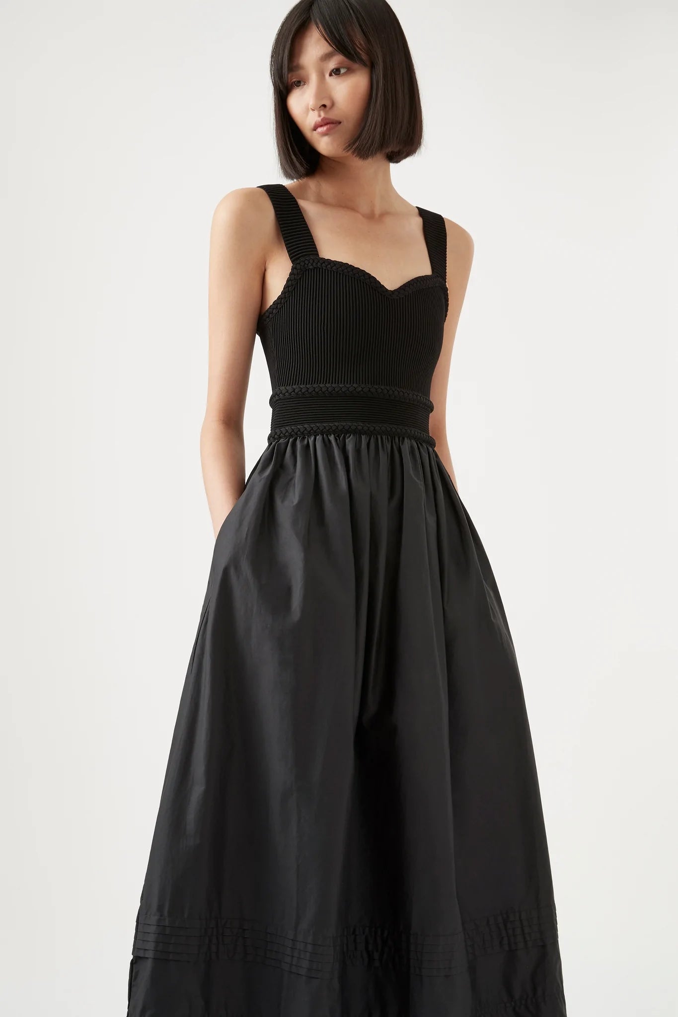 Romarin Knit Bodice Midi Dress | Black