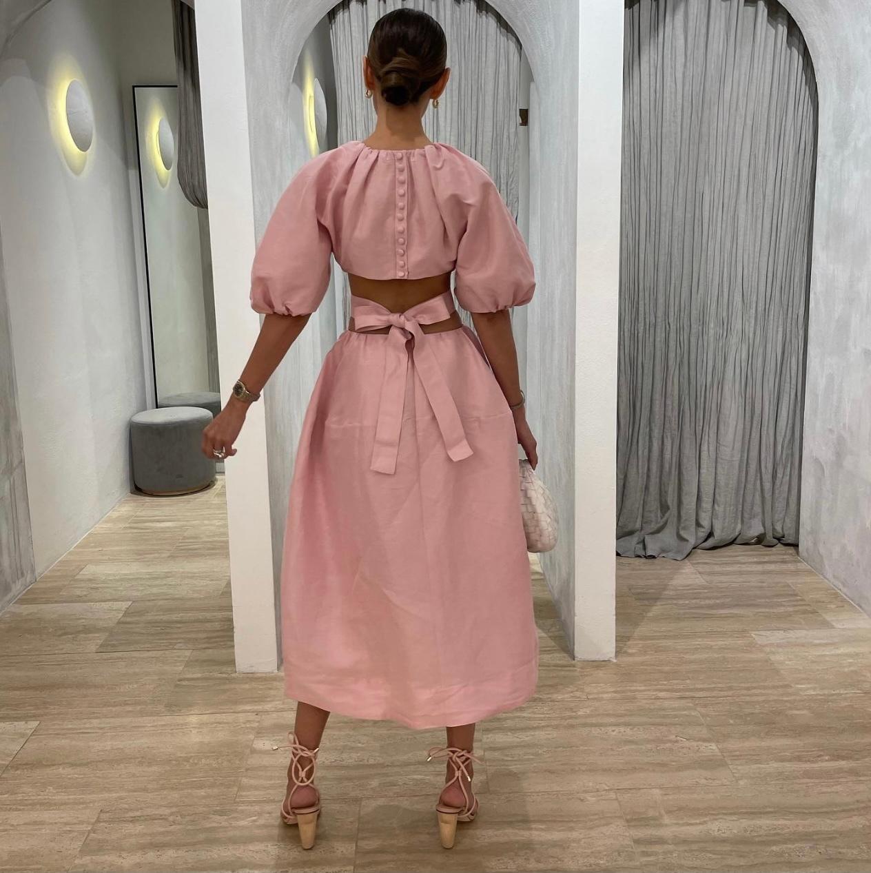 Mimosa Cut Out Midi Dress | Pink