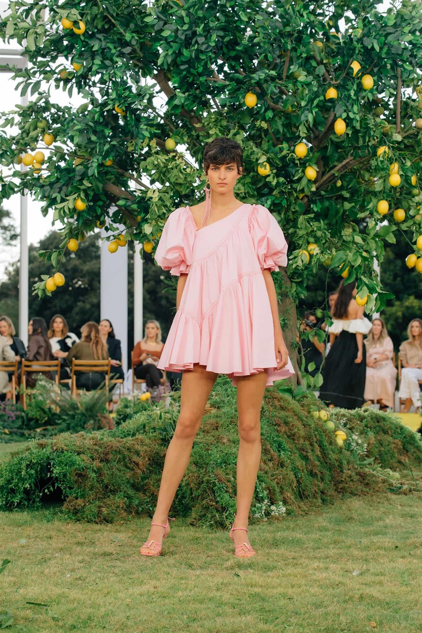 Casabianca Braided Puff Sleeve Mini Dress | Bon Bon Pink