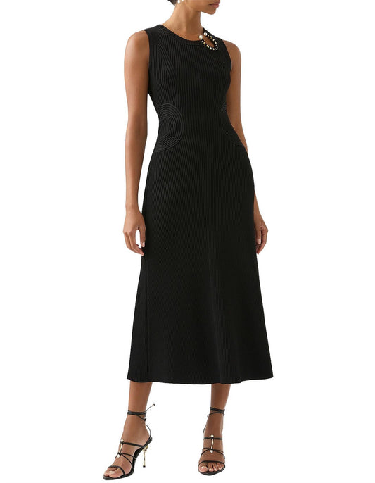 Crescent Knit Midi Dress | Black