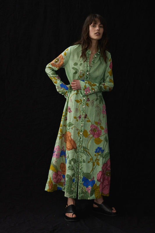 Olivia Shirt Dress | Green Floral Print