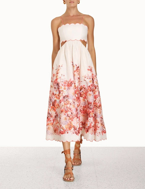 Devi Scallop Midi Dress | Cream Floral