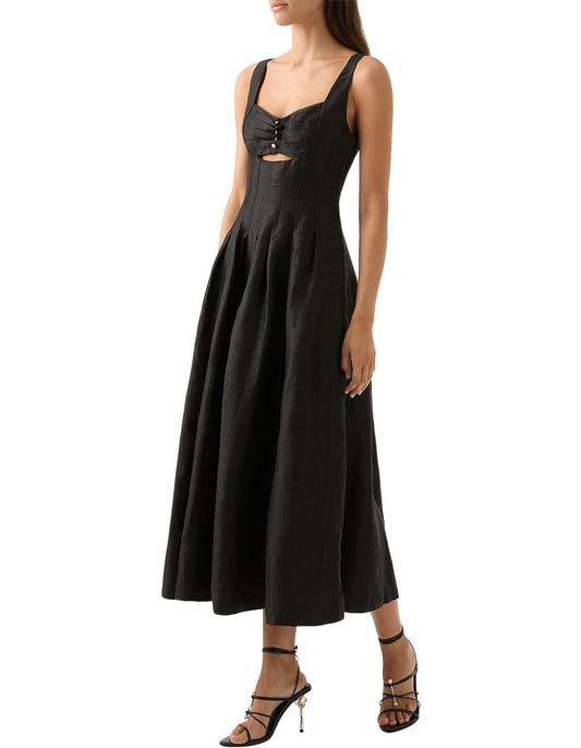 Divinity Pearl Pin Midi Dress | Black