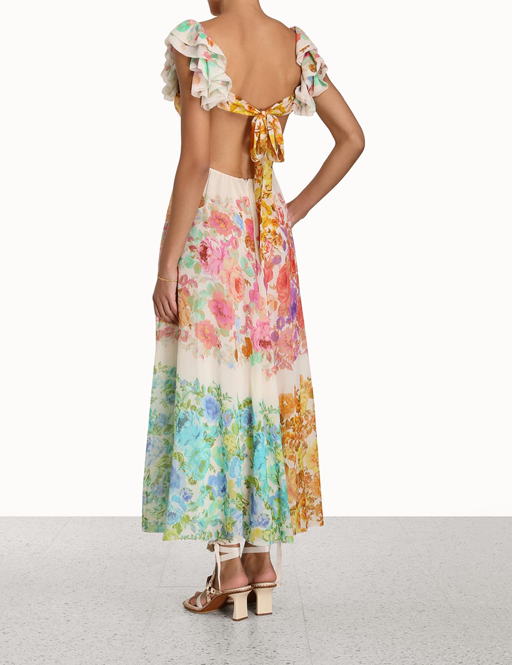 raie frill shoulder midi dress ZIMMERMANN 'RAIE' FRILL SHOULDER MIDI DRESS - SIZE 3 (US 10)