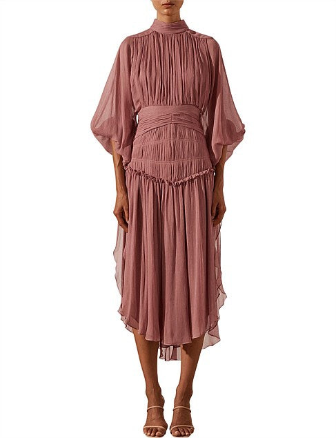 Olympia Long Sleeve Open Back Midi Dress | Pink