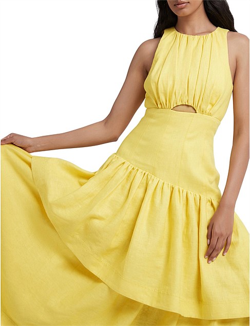 aje caliente cut out dress Aje Caliente Tiered Cut Out Dress Yellow Size 6