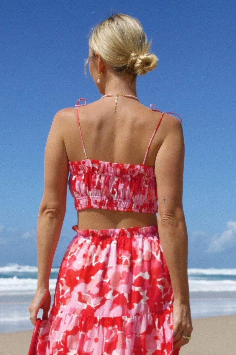 Layla Crop and Flora Skirt Set | Red Print