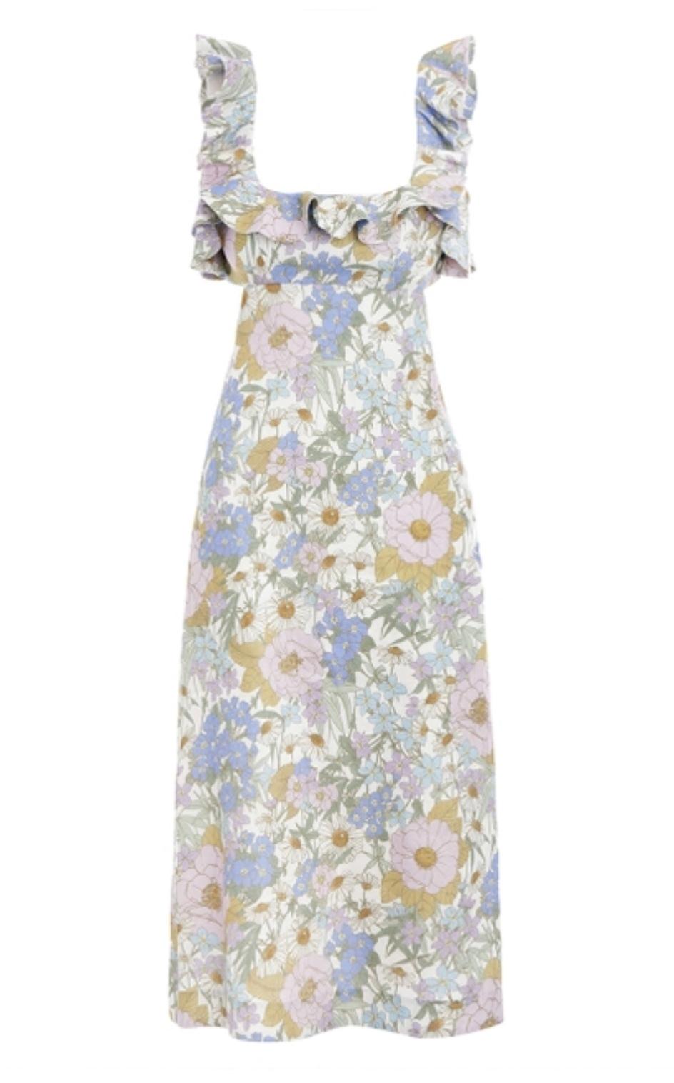 Super Eight Frilled Midi Dress | Floral Print