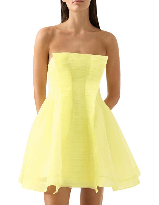 Astrid Strapless Mini Dress | Soft Lemon Yellow