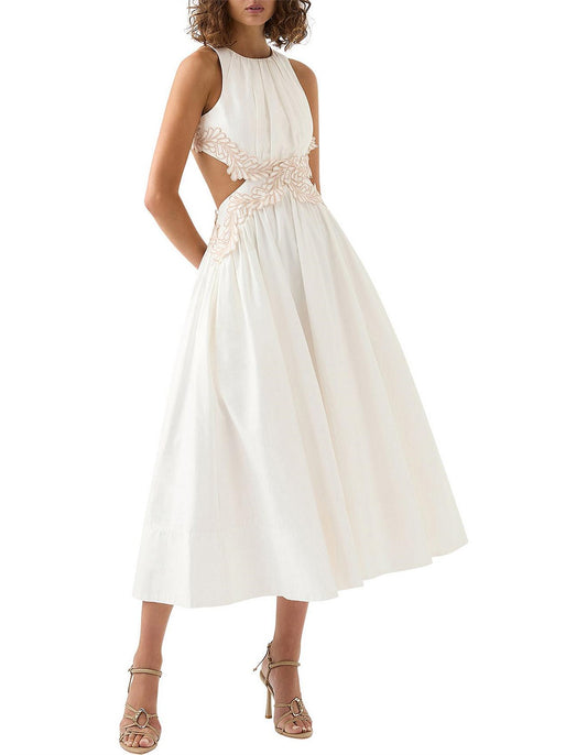 Botanical Trim Midi Dress | Ivory