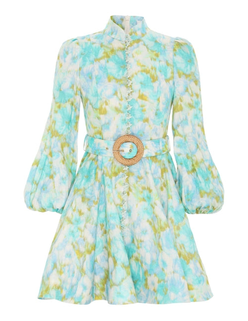 High Tide Buttoned Mini | Aqua Ikat  Floral