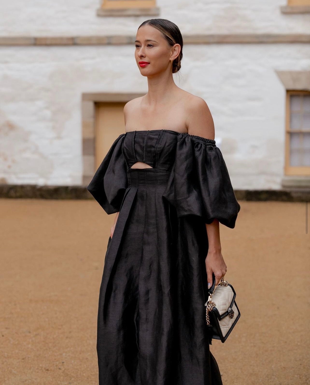 Black off the shoulder midi clearance dress