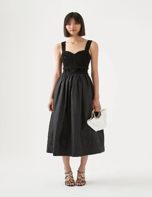 Romarin Knit Bodice Midi Dress | Black