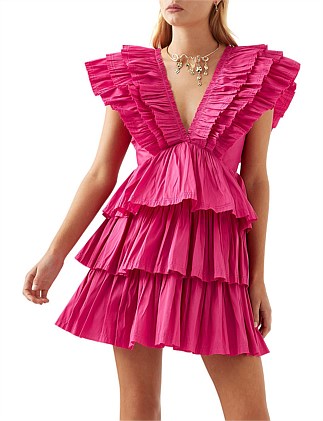 Rhythmic Frilled Mini Dress | Fuchsia