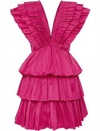 Rhythmic Frilled Mini Dress | Fuchsia