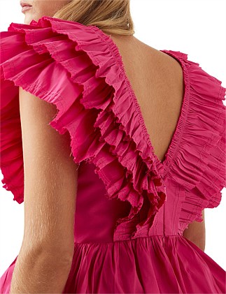 Rhythmic Frilled Mini Dress | Fuchsia