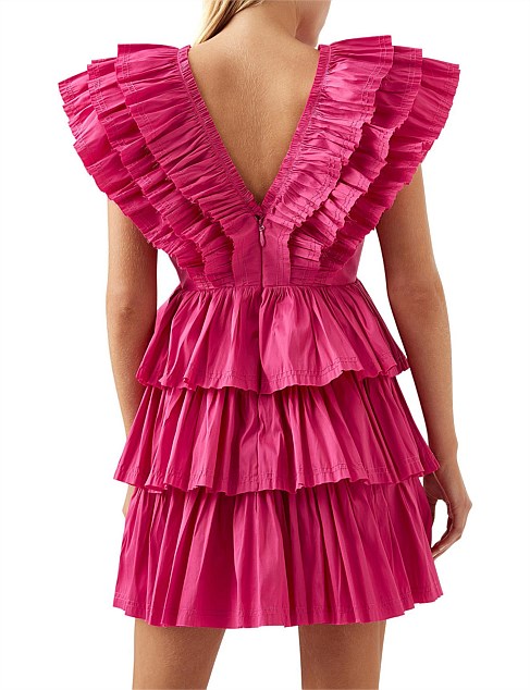 Rhythmic Frilled Mini Dress | Fuchsia