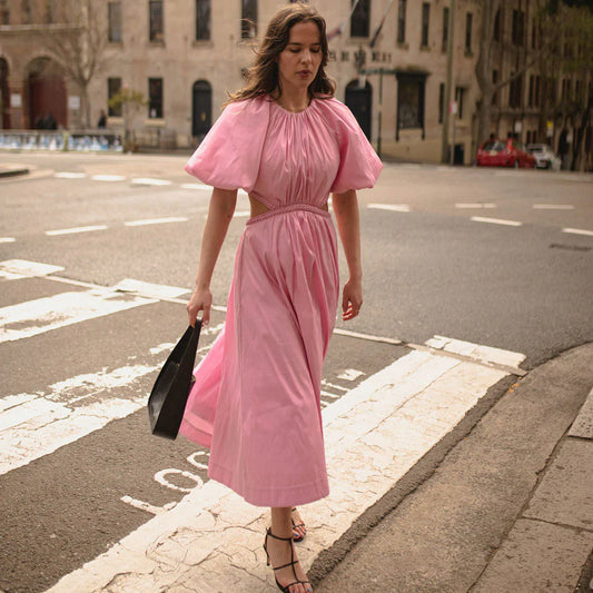 Capucine Puff Sleeve Midi Dress | Bon Bon Pink