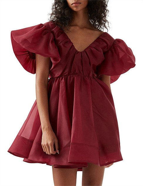 Gretta Organza Mini Dress | Burgundy