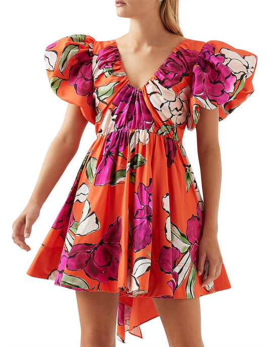 Gretta Bow Back Mini Dress | Vivid Camellia